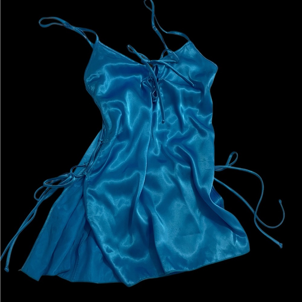 Ultra Rare vintage “Shirley of Hollywood” Electric Blue Satin Open Side Babydoll